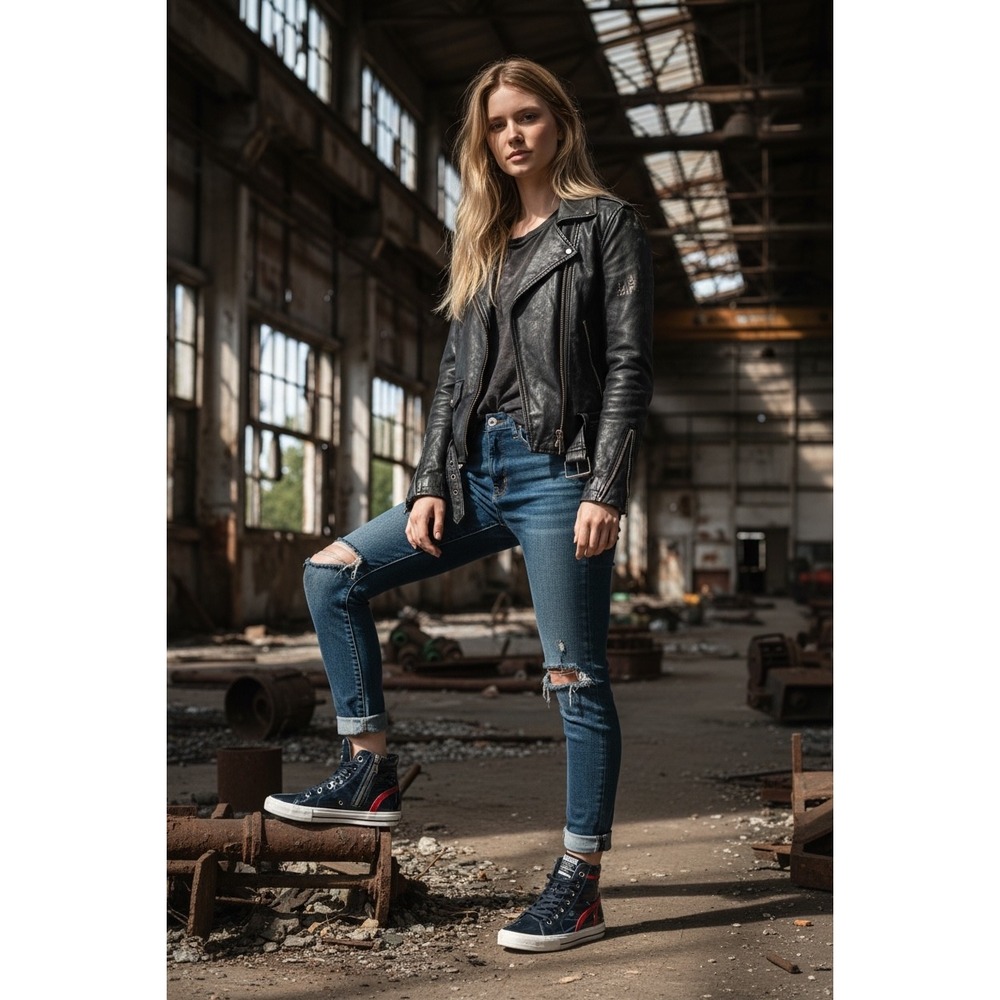 Vintage Havana Dream Big Navy Patent Leather High Top Sneakers Side Zip Sz 6.5